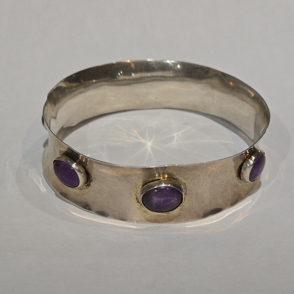 Vintage Mexico TS-10 925 sterling silver bangle with deep real purple amethysts - Picture 2 of 8